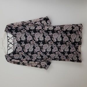 Urban Collection Black & Pink Floral Knee Length Shift Dress XL